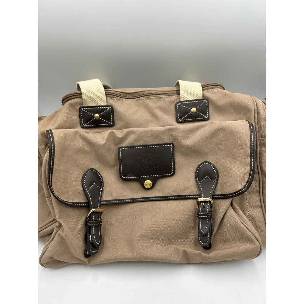 Eddie Bauer Ford Collaboration Tan Canvas Leather Duffel Bag Weekender Travel